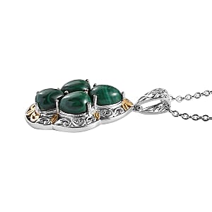 Karis African Malachite 6.40 ctw Solitaire Pendant in 18K YG Plated and Platinum Bond and Stainless Steel Necklace 20 Inches
