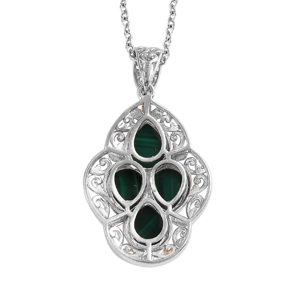 Karis African Malachite Solitaire Pendant in 18K YG Plated and Platinum Bond and Stainless Steel Necklace 20 Inches 6.40 ctw image number 4