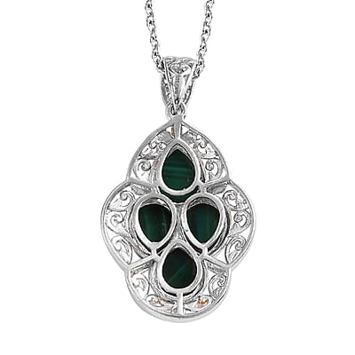 Karis African Malachite 6.40 ctw Solitaire Pendant in 18K YG Plated and Platinum Bond and Stainless Steel Necklace 20 Inches