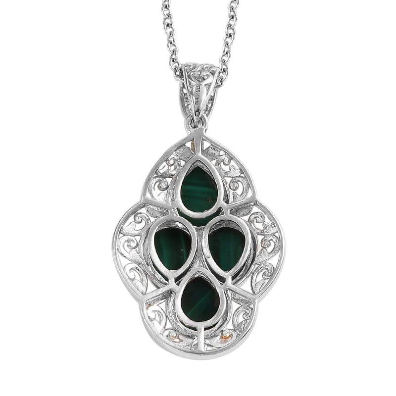 Karis African Malachite 6.40 ctw Solitaire Pendant in 18K YG Plated and Platinum Bond and Stainless Steel Necklace 20 Inches