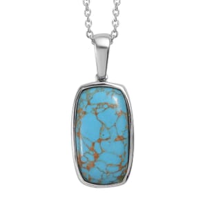 Mojave Blue Turquoise Solitaire Pendant Necklace 20 Inches in Stainless Steel 11.25 ctw