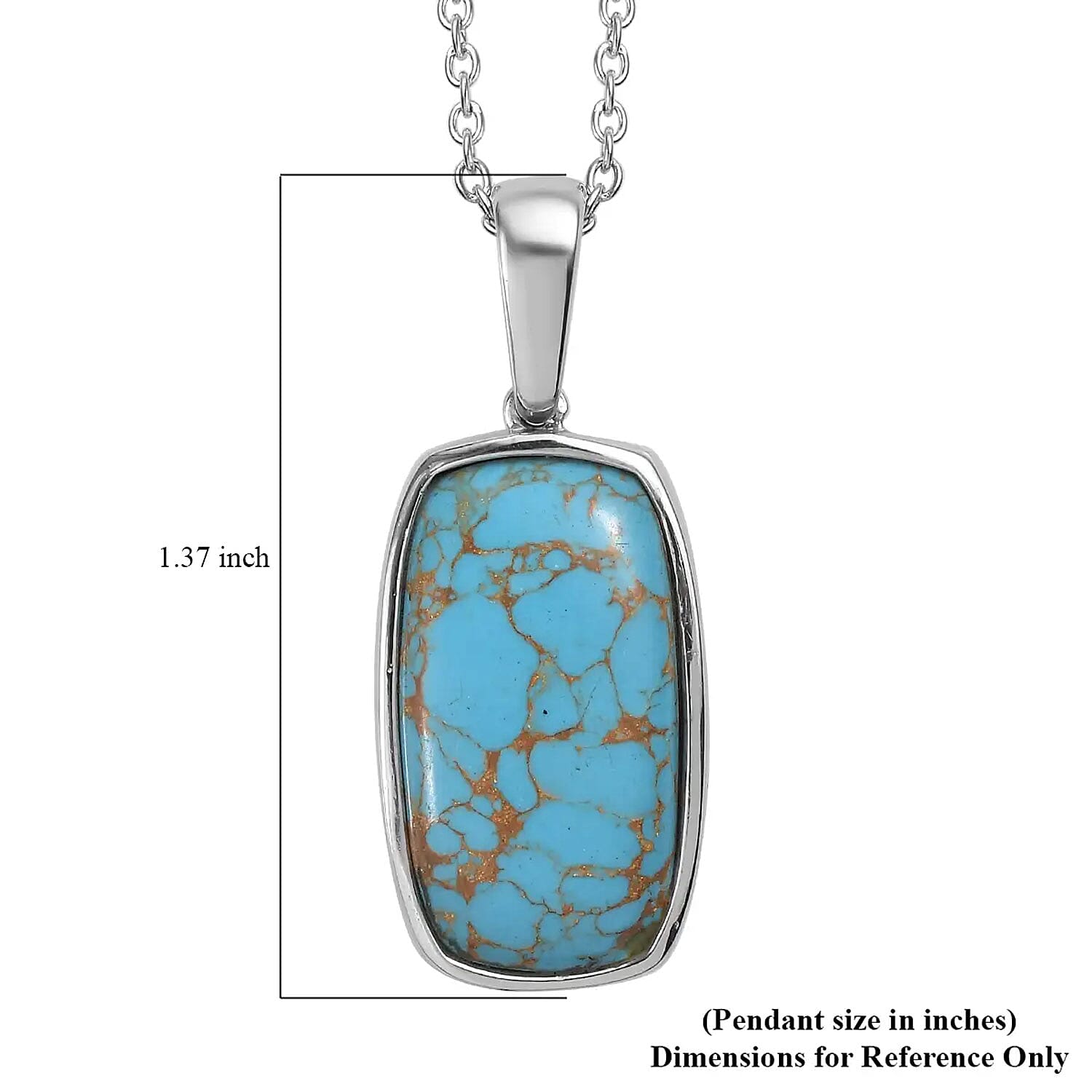 Mojave Blue Turquoise Solitaire Pendant Necklace 20 Inches in Stainless Steel 11.25 ctw