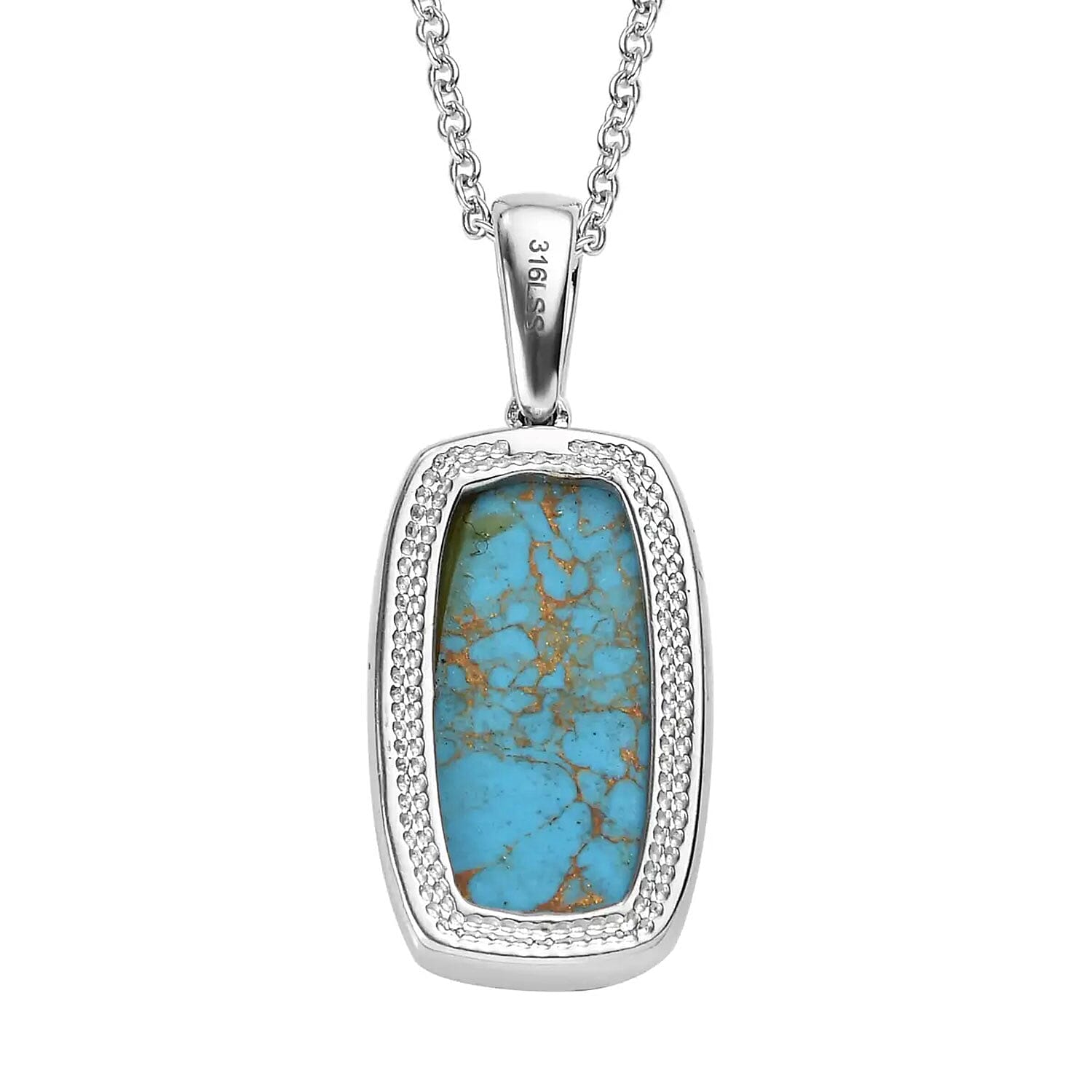 Mojave Blue Turquoise Solitaire Pendant Necklace 20 Inches in Stainless Steel 11.25 ctw