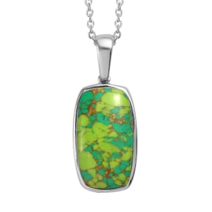 Mojave Green Turquoise Solitaire Pendant Necklace 20 Inches in Stainless Steel 18.15 ctw