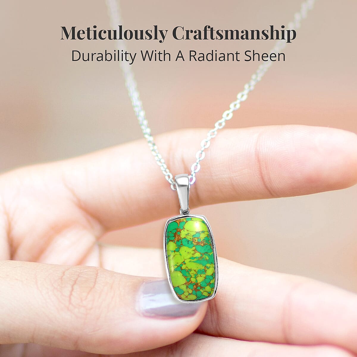 Mojave Green Turquoise Solitaire Pendant Necklace 20 Inches in Stainless Steel 18.15 ctw image number 3