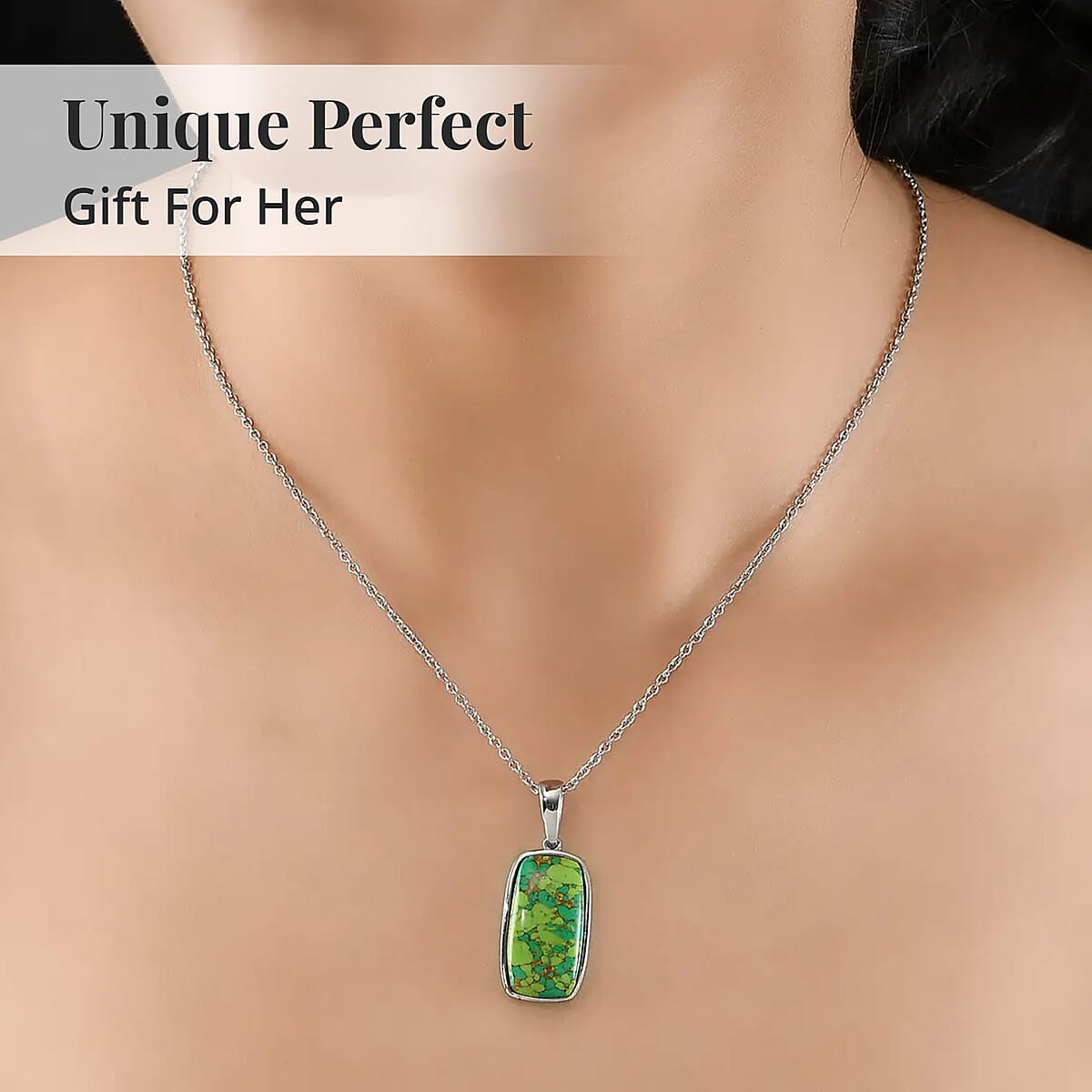 Mojave Green Turquoise Solitaire Pendant Necklace 20 Inches in Stainless Steel 18.15 ctw image number 5