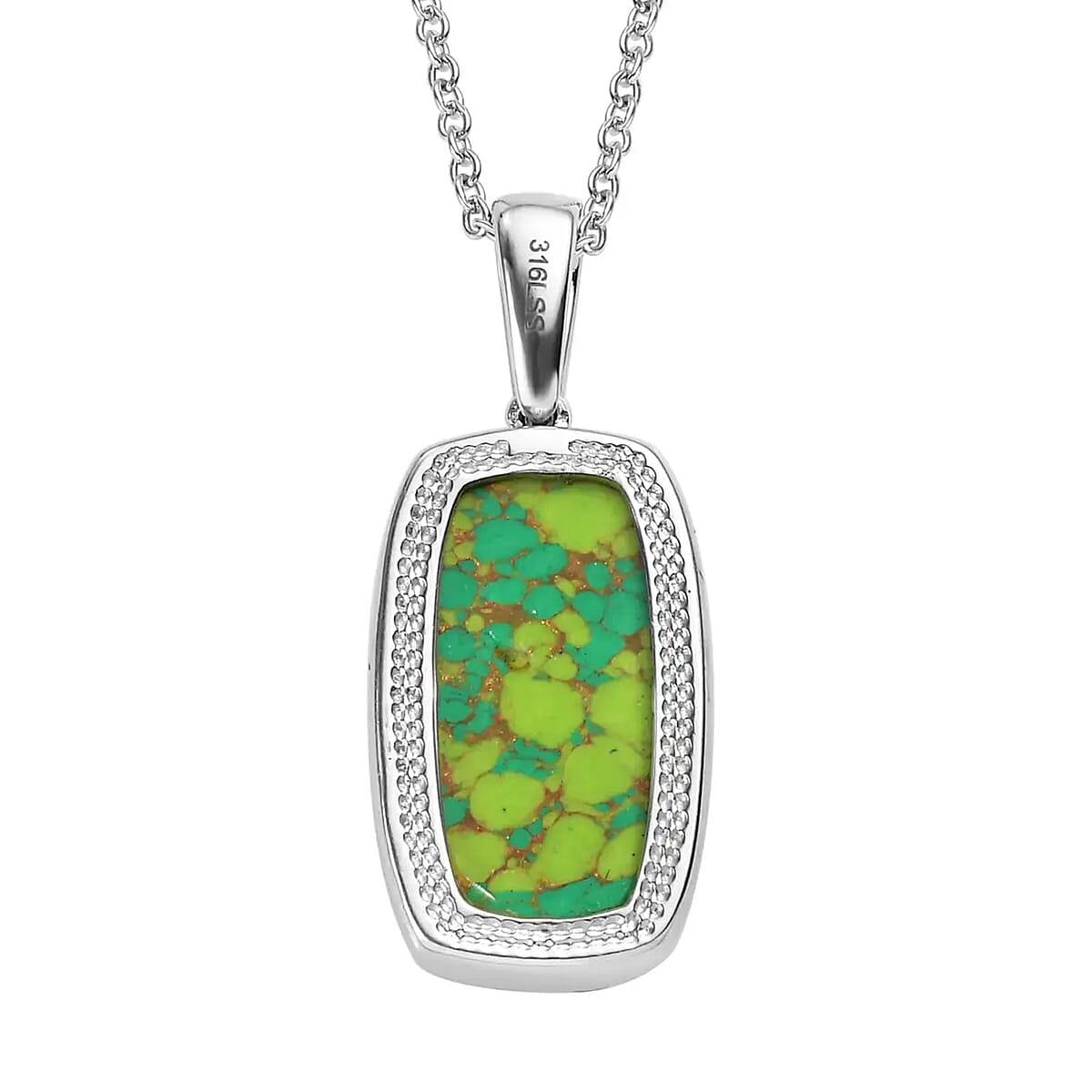 Mojave Green Turquoise Solitaire Pendant Necklace 20 Inches in Stainless Steel 18.15 ctw image number 7