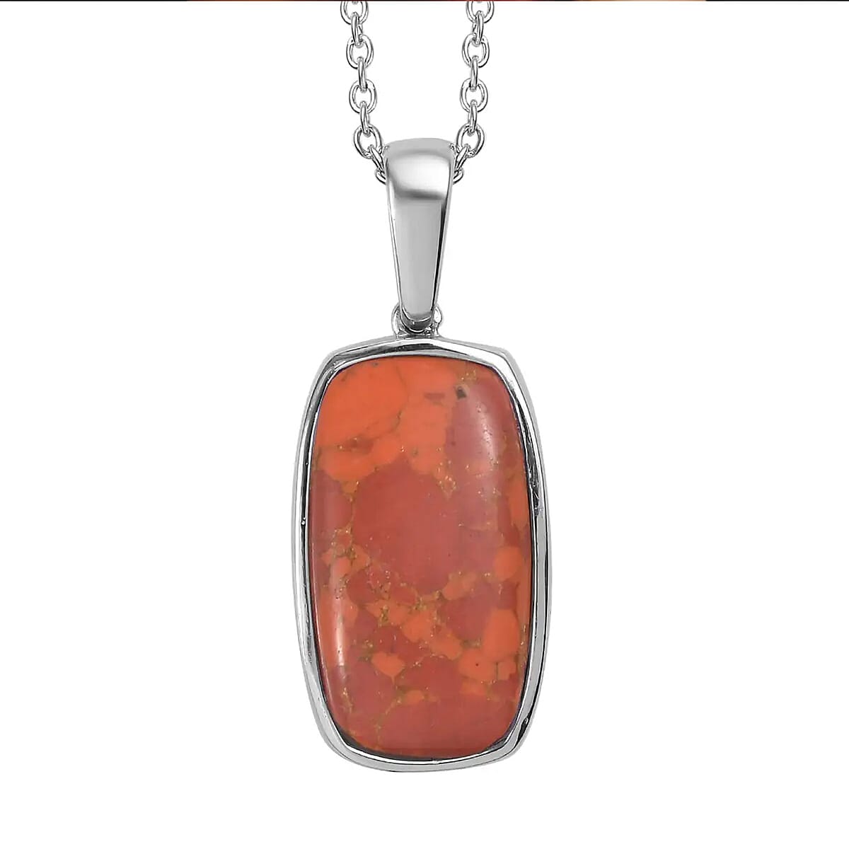 Mojave Orange Turquoise Solitaire Pendant Necklace 20 Inches in Stainless Steel 12.60 ctw image number 0