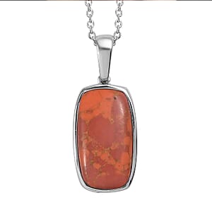 Mojave Orange Turquoise Solitaire Pendant Necklace 20 Inches in Stainless Steel 12.60 ctw