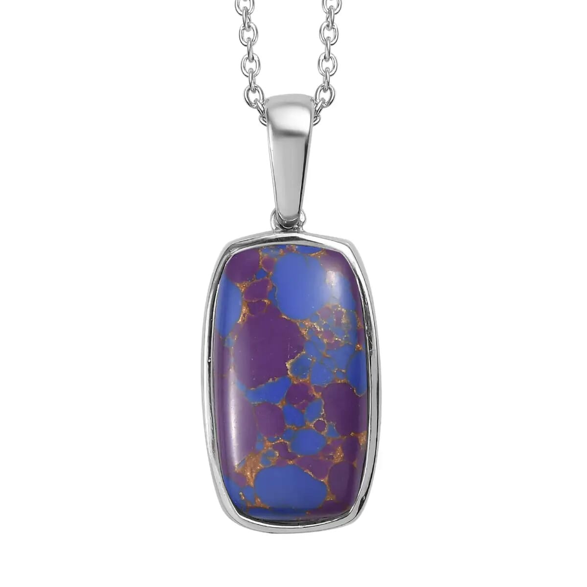 Mojave Purple Turquoise Solitaire Pendant Necklace (20 Inches) in Stainless Steel 13.15 ctw image number 0