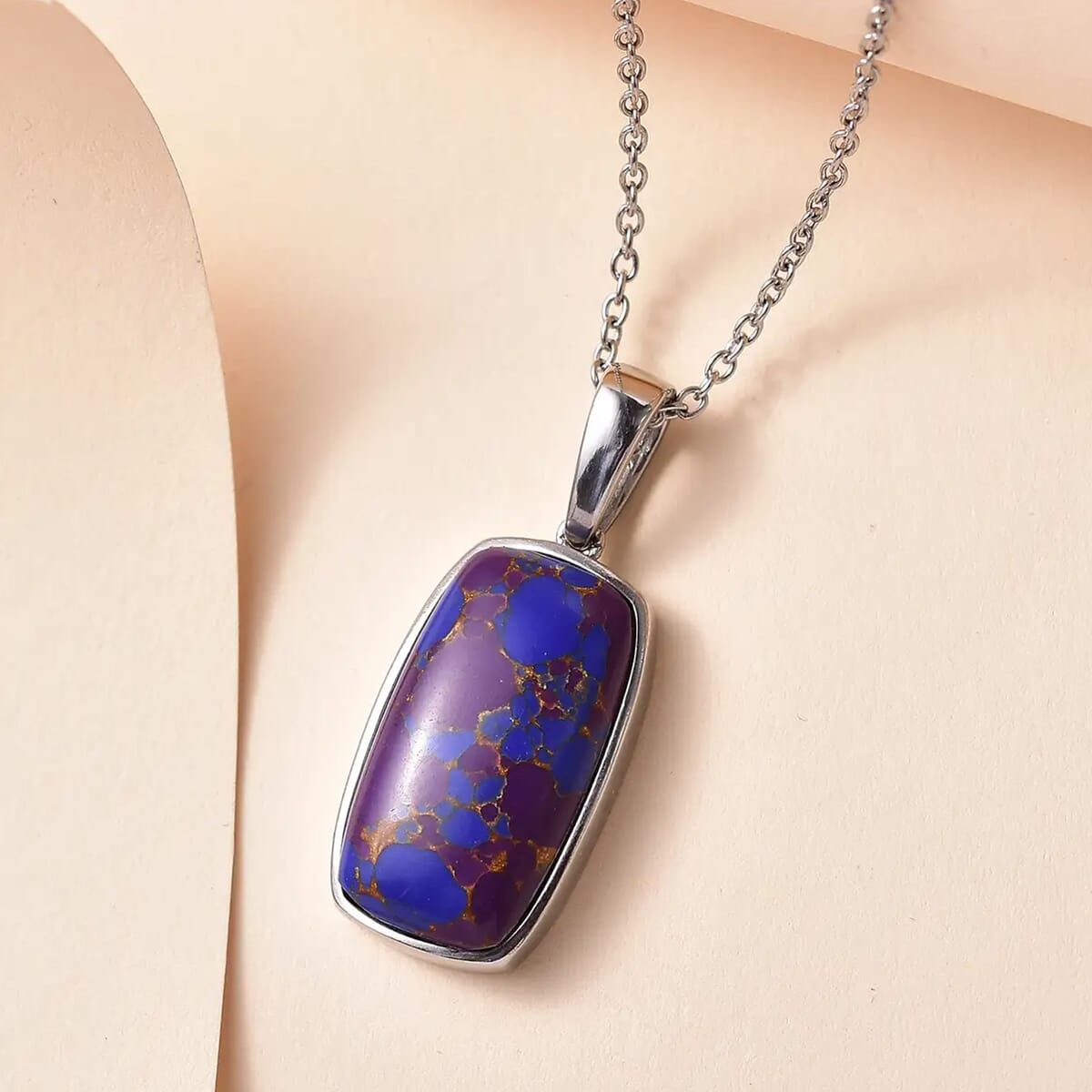Mojave Purple Turquoise Solitaire Pendant Necklace (20 Inches) in Stainless Steel 13.15 ctw image number 1