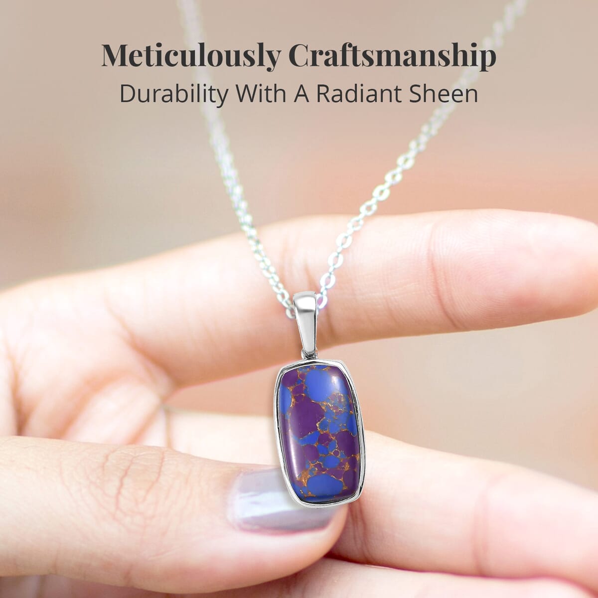 Mojave Purple Turquoise Solitaire Pendant Necklace (20 Inches) in Stainless Steel 13.15 ctw image number 3
