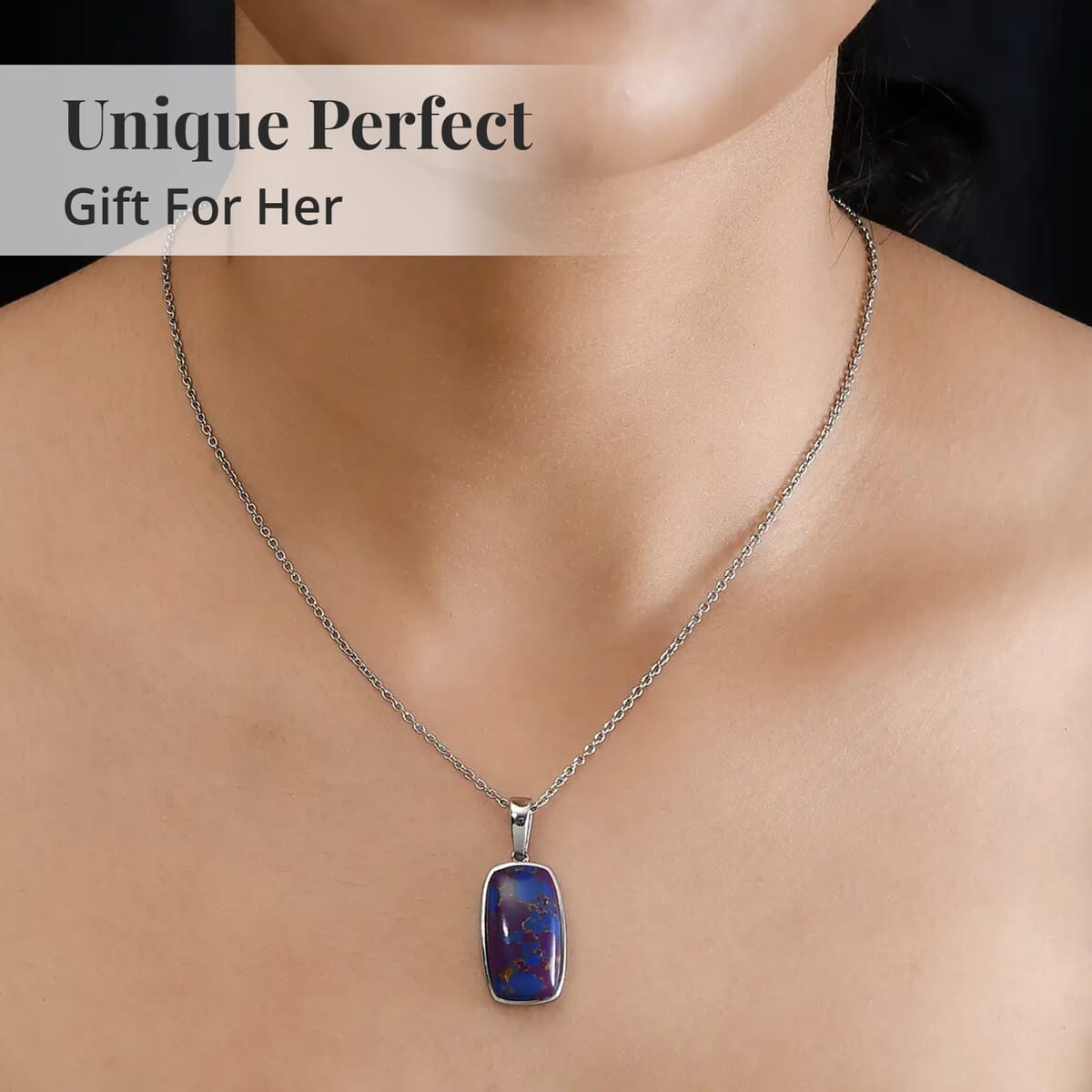 Mojave Purple Turquoise Solitaire Pendant Necklace (20 Inches) in Stainless Steel 13.15 ctw image number 5