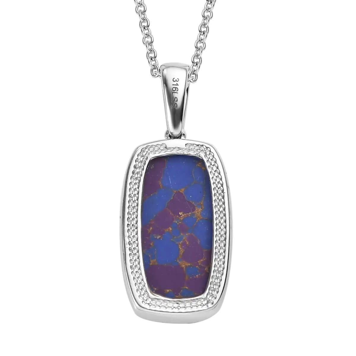 Mojave Purple Turquoise Solitaire Pendant Necklace (20 Inches) in Stainless Steel 13.15 ctw image number 7