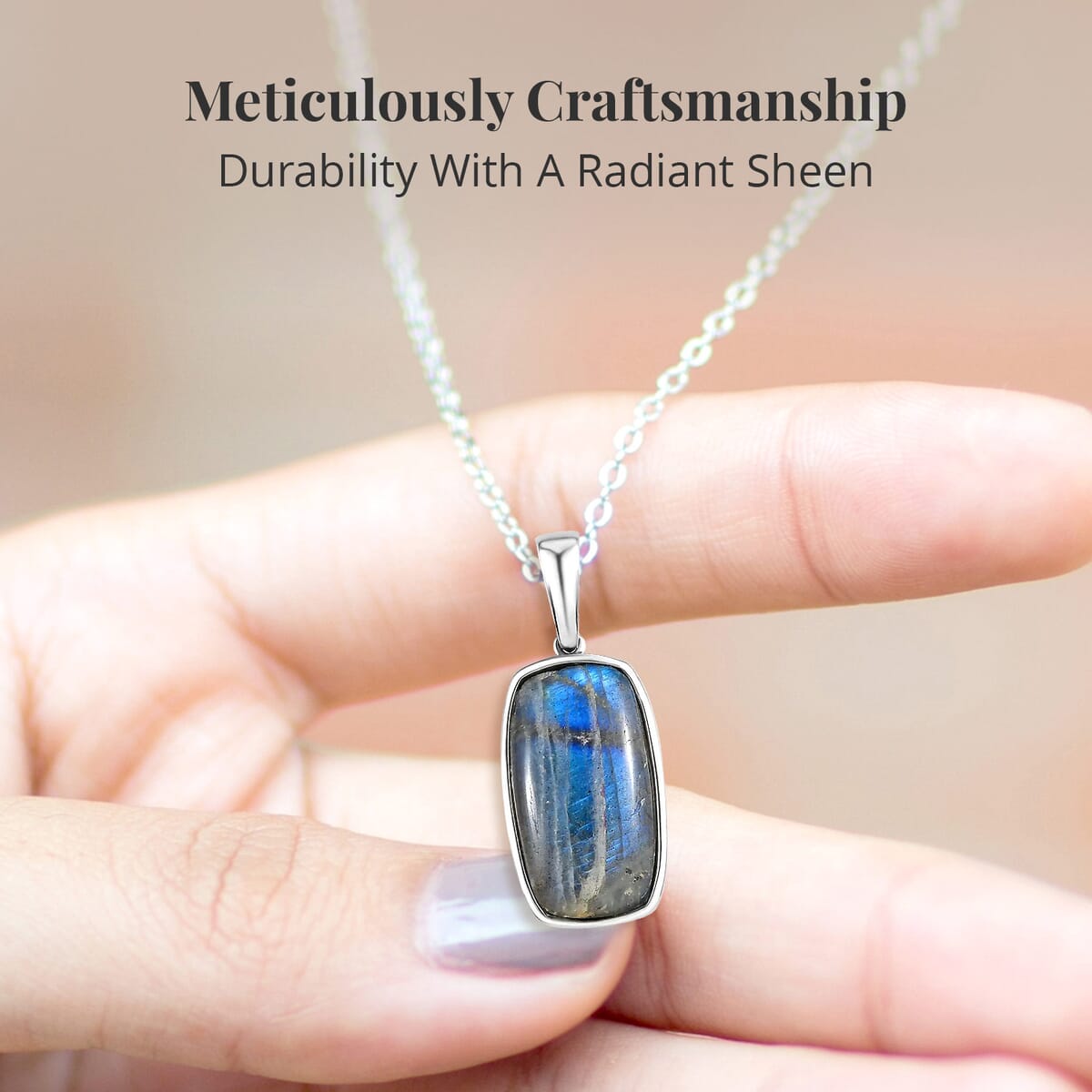 Malagasy Labradorite Solitaire Pendant Necklace 20 Inches in Stainless Steel 14.65 ctw image number 3