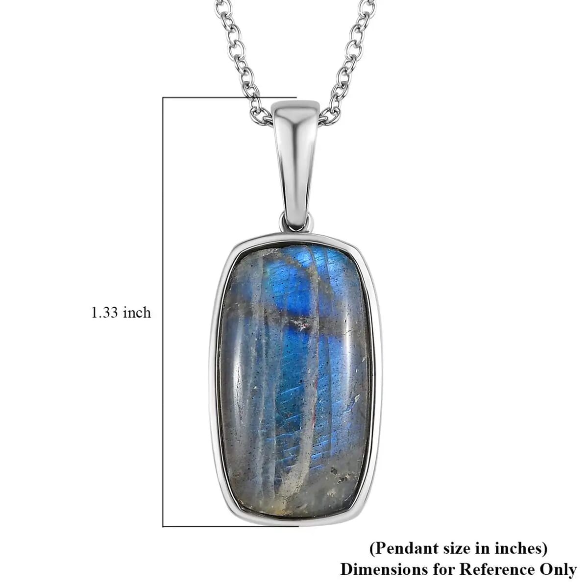 Malagasy Labradorite Solitaire Pendant Necklace 20 Inches in Stainless Steel 14.65 ctw image number 6