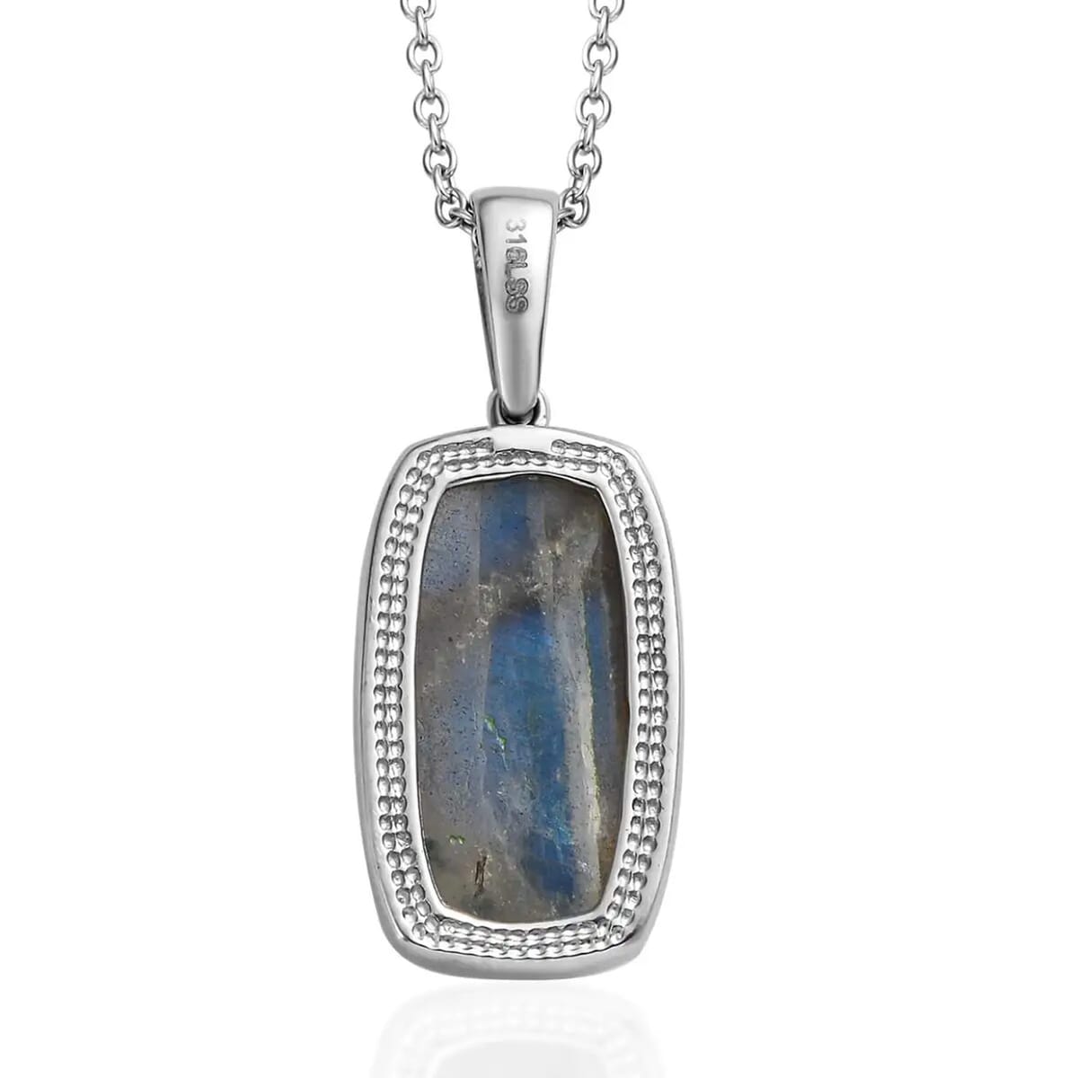 Malagasy Labradorite Solitaire Pendant Necklace 20 Inches in Stainless Steel 14.65 ctw image number 7