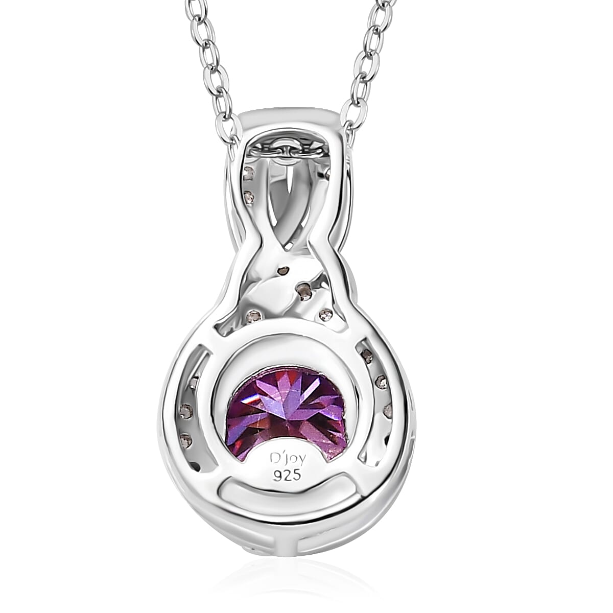 Royal Purple Moissanite and White Moissanite Pendant Necklace 20 Inches in Platinum Over Sterling Silver 1.15 ctw