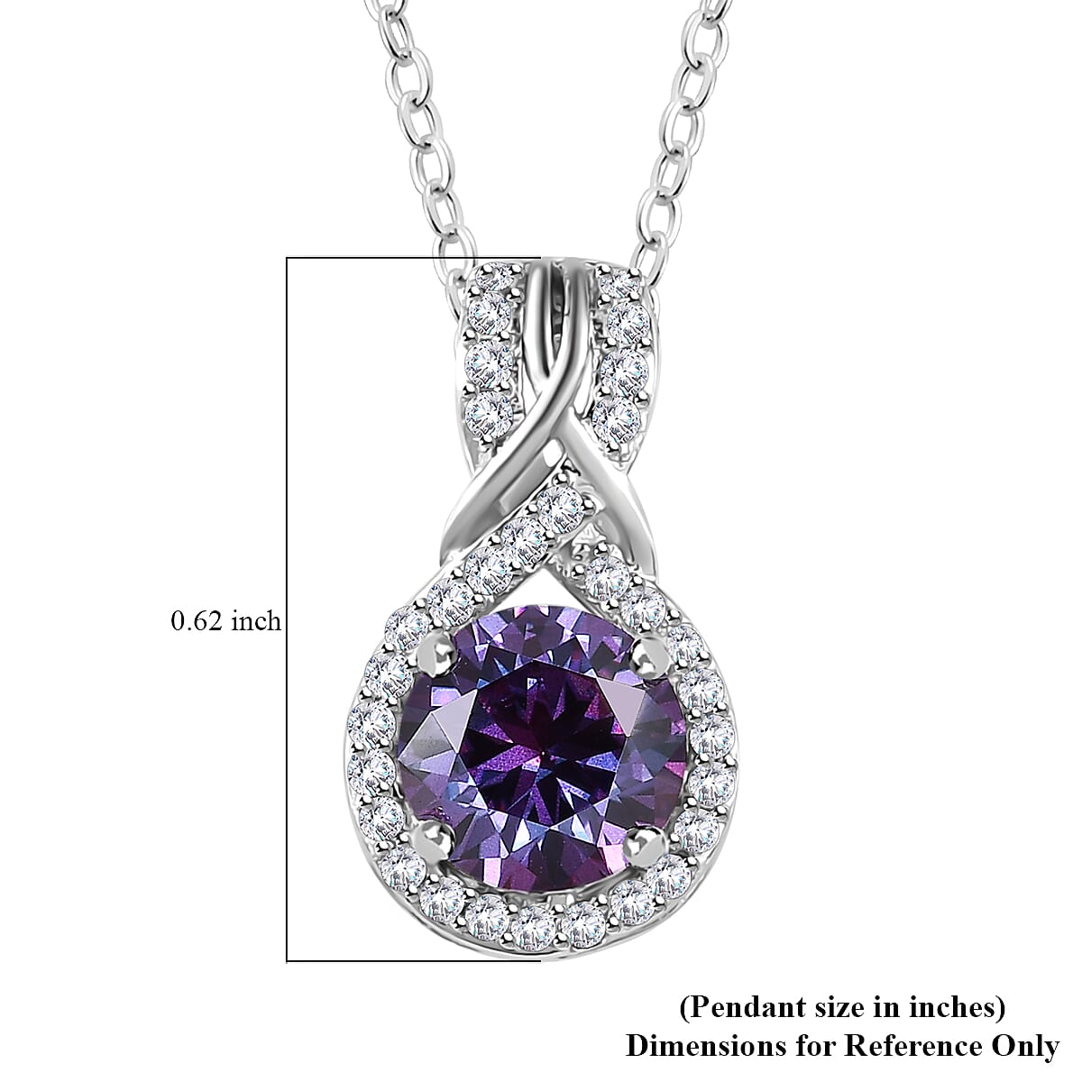 Royal Purple Moissanite and White Moissanite Pendant Necklace 20 Inches in Platinum Over Sterling Silver 1.15 ctw
