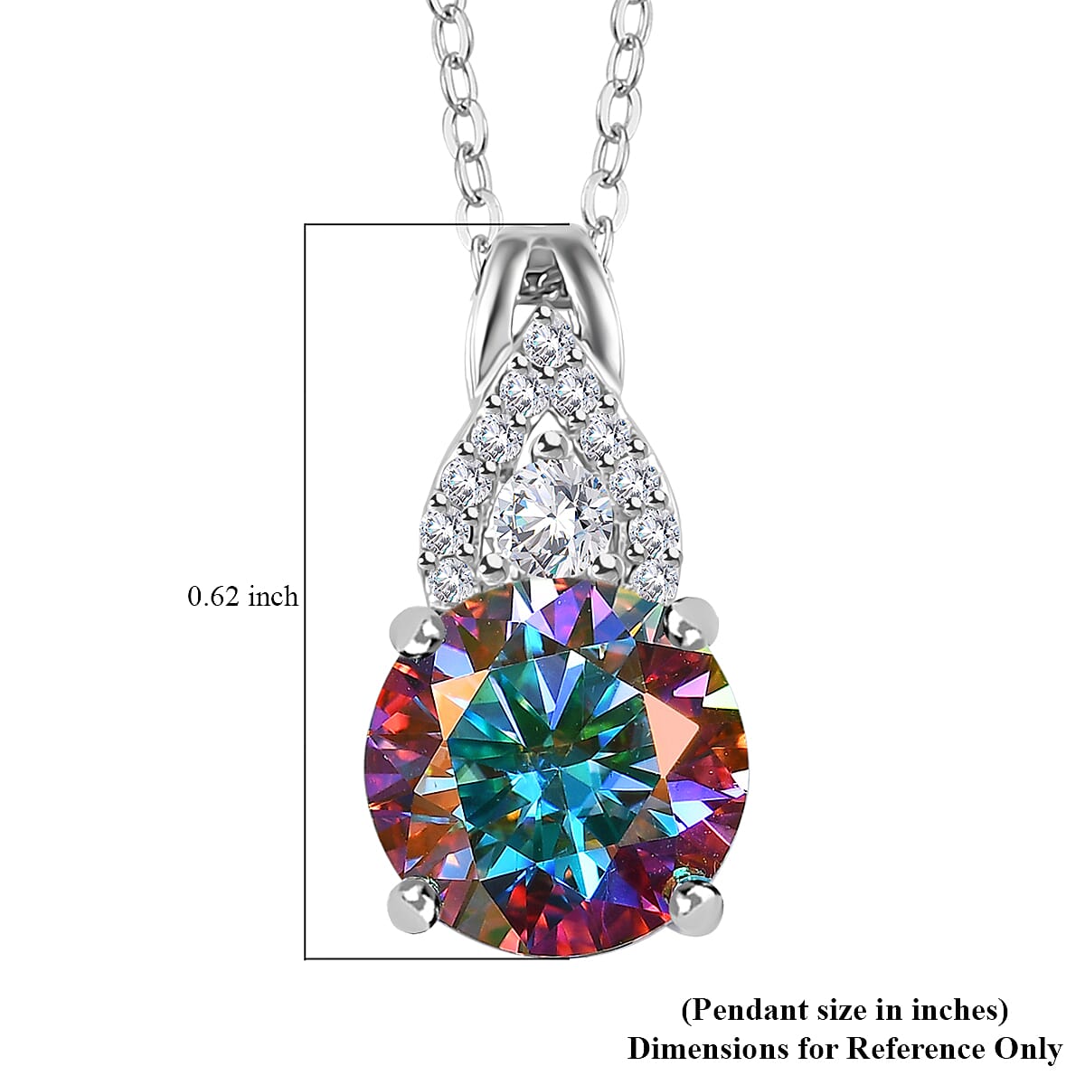 Dichroic Mist Moissanite and White Moissanite Pendant Necklace 20 Inches in Platinum Over Sterling Silver 1.85 ctw