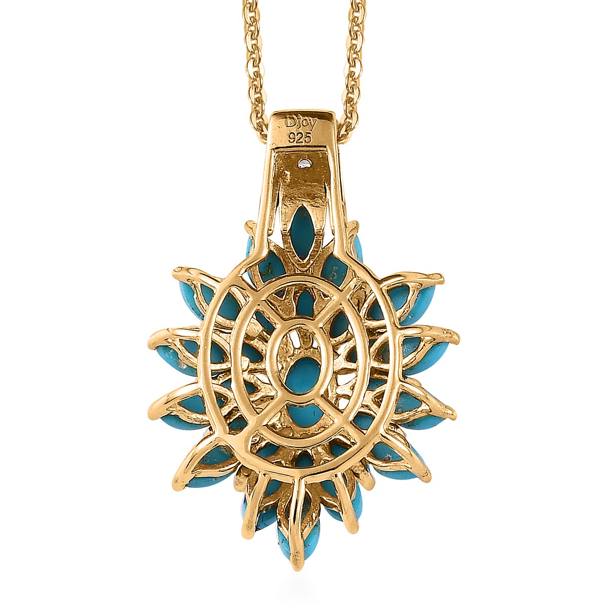 Sleeping Beauty Turquoise and White Zircon Floral Pendant Necklace 20 Inches in Vermeil Yellow Gold Over Sterling Silver 4.50 ctw image number 4