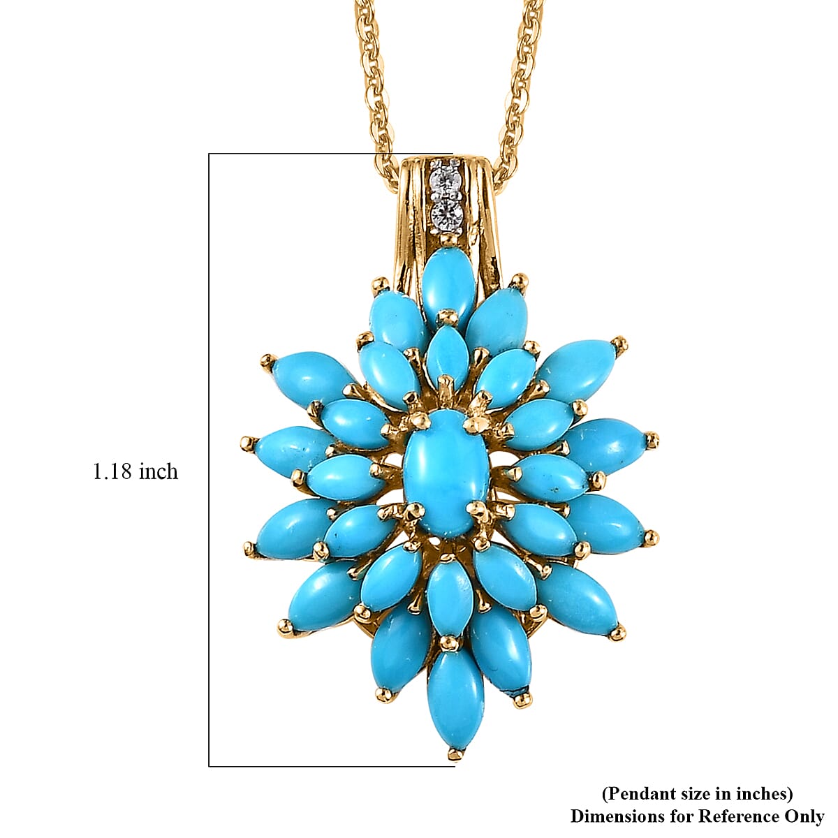 Sleeping Beauty Turquoise and White Zircon Floral Pendant Necklace 20 Inches in Vermeil Yellow Gold Over Sterling Silver 4.50 ctw