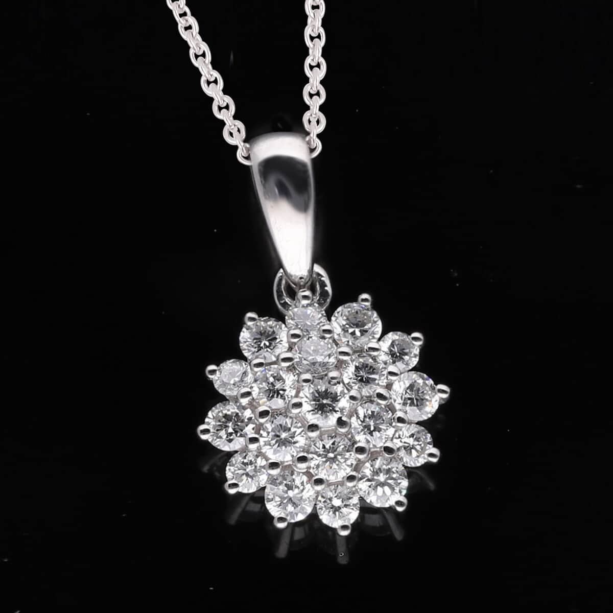 14k White Gold Diamond Flower Cluster Heart Pendant 16-18