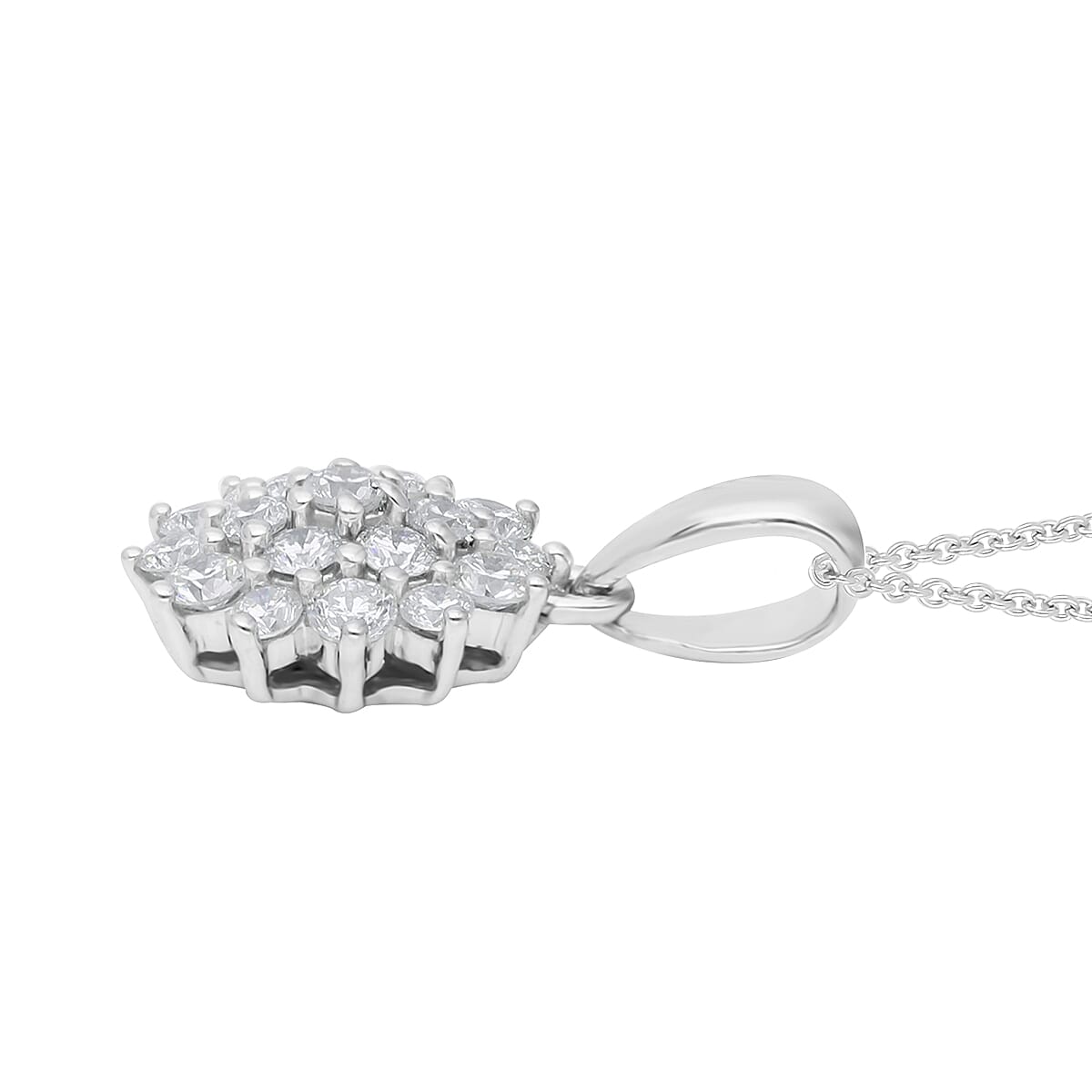 Lab Grown Diamond G-H SI Floral Pendant Necklace 16-18 Inches in Platinum Over Sterling Silver 0.50 ctw image number 3