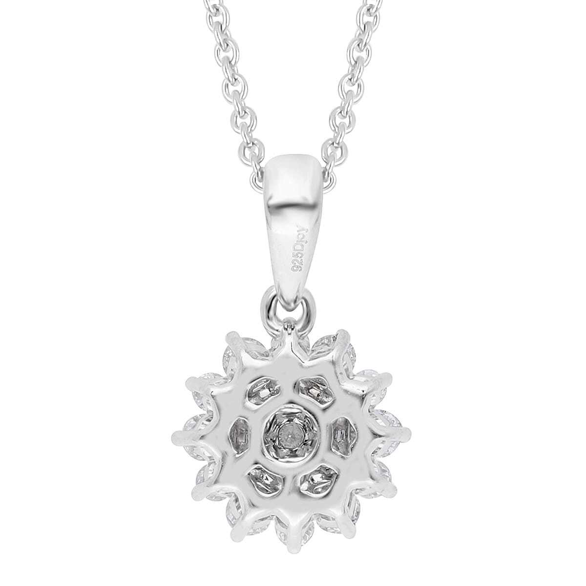 Lab Grown Diamond G-H SI Floral Pendant Necklace 16-18 Inches in Platinum Over Sterling Silver 0.50 ctw image number 4