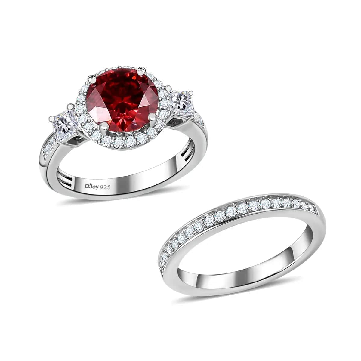 Luxury Red Moissanite and White Moissanite Set of 2 Ring in Platinum Over Sterling Silver 2.35 ctw image number 0