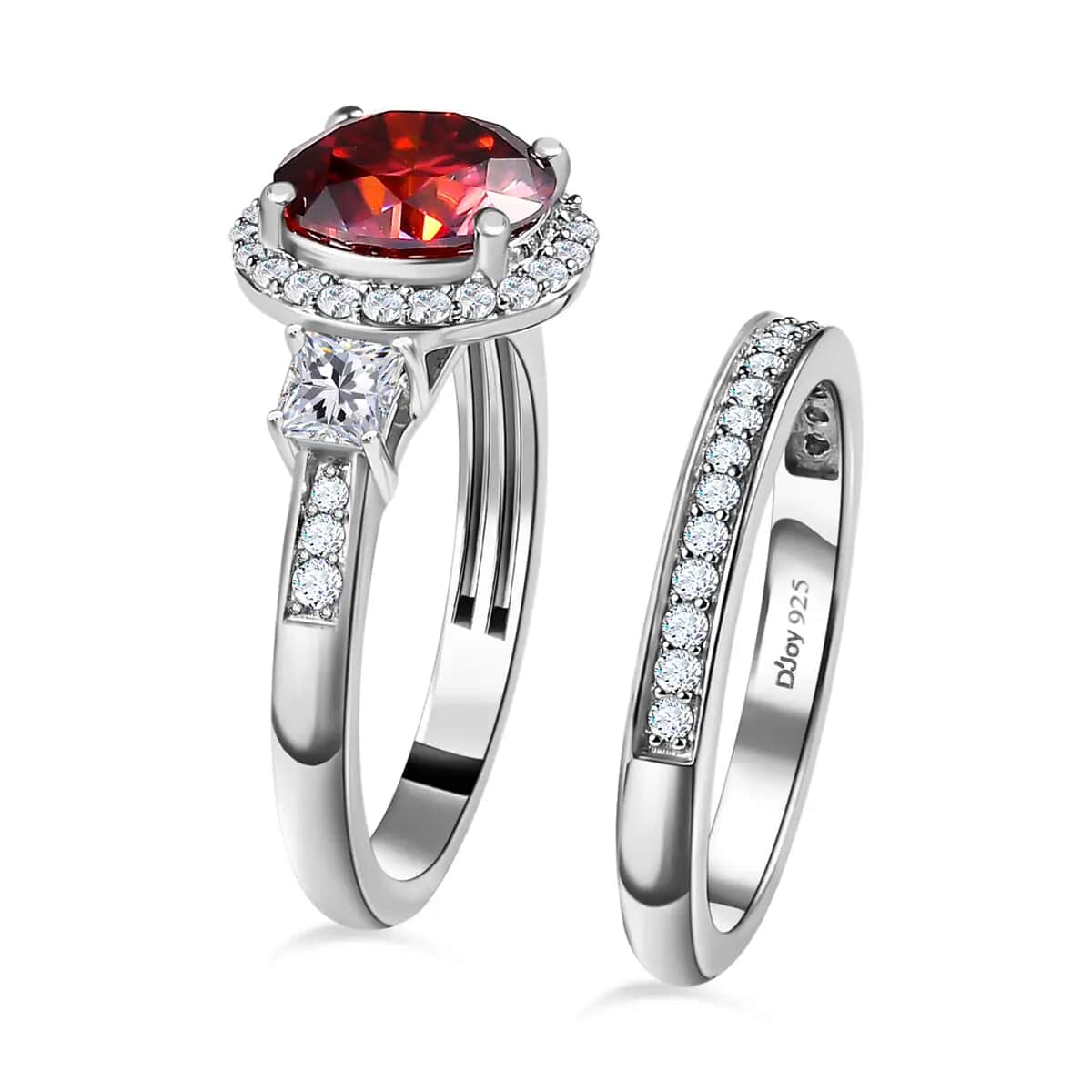 Luxury Red Moissanite and White Moissanite Set of 2 Ring in Platinum Over Sterling Silver 2.35 ctw image number 4