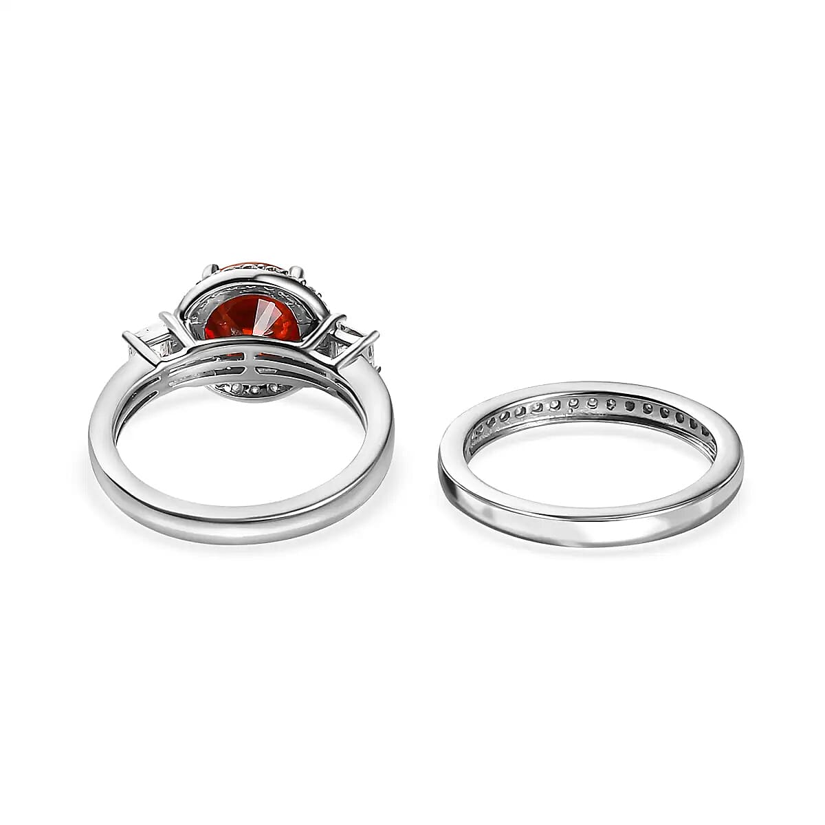 Luxury Red Moissanite and White Moissanite Set of 2 Ring in Platinum Over Sterling Silver (Size 5.0) 2.35 ctw