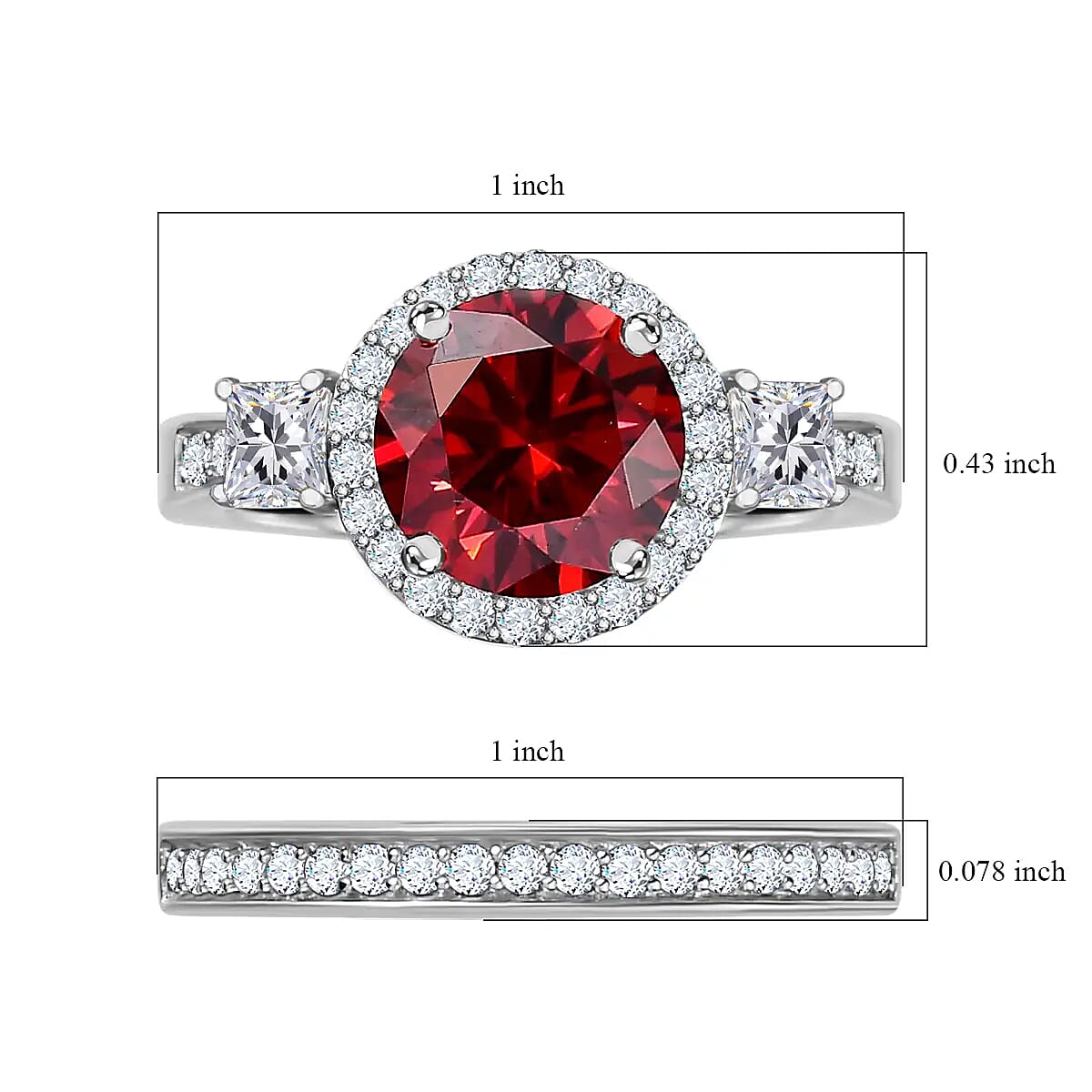 Luxury Red Moissanite and White Moissanite Set of 2 Ring in Platinum Over Sterling Silver (Size 5.0) 2.35 ctw