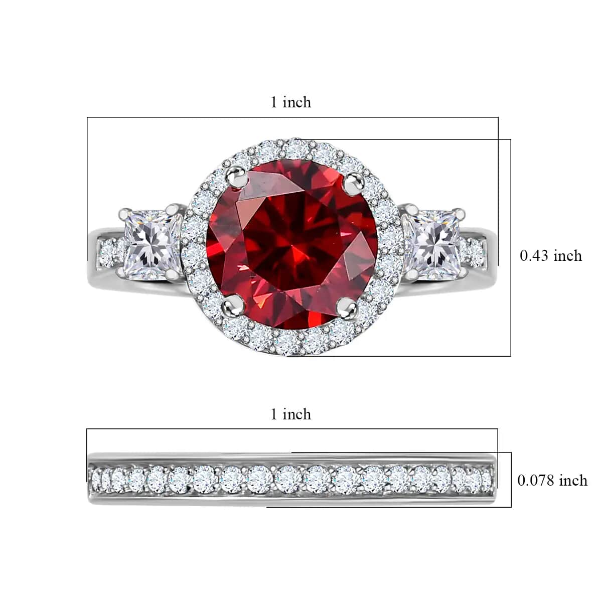 Luxury Red Moissanite and White Moissanite Set of 2 Ring in Platinum Over Sterling Silver 2.35 ctw image number 6