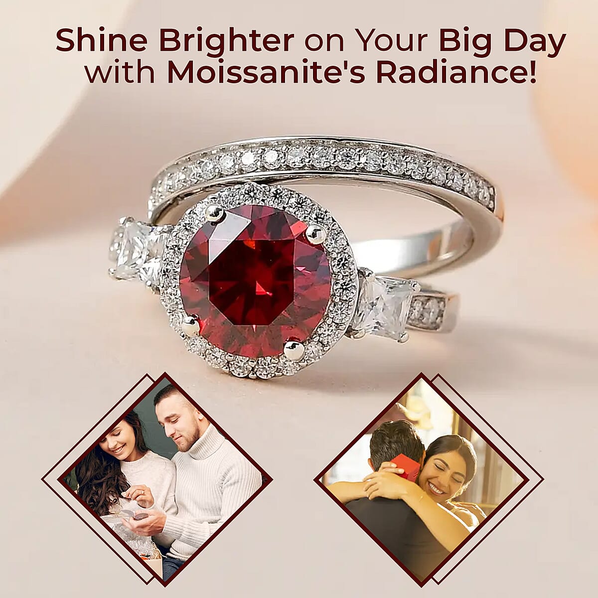 Luxury Red Moissanite and White Moissanite Set of 2 Ring in Platinum Over Sterling Silver (Size 7.0) 2.35 ctw image number 1