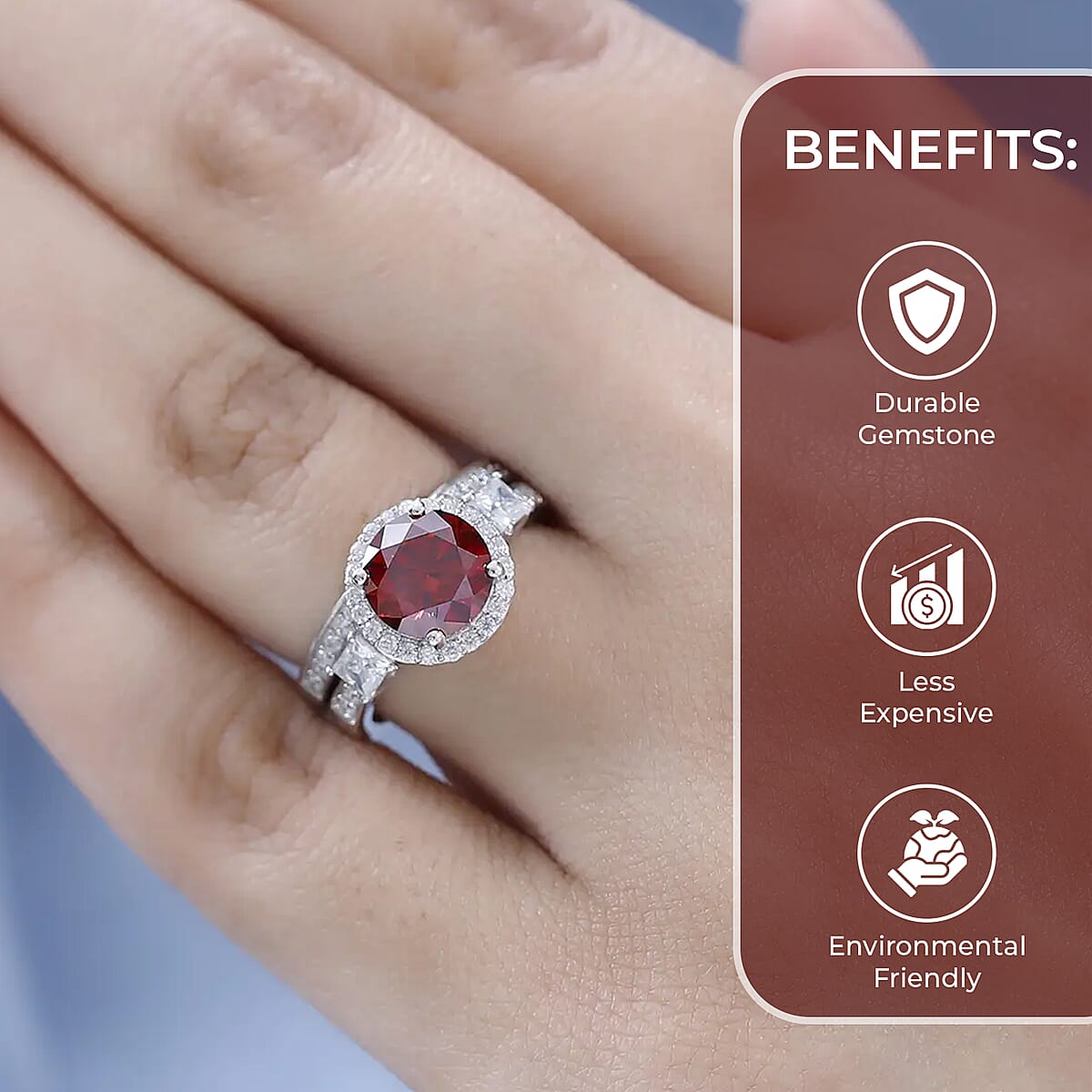 Luxury Red Moissanite and White Moissanite Set of 2 Ring in Platinum Over Sterling Silver (Size 7.0) 2.35 ctw image number 3