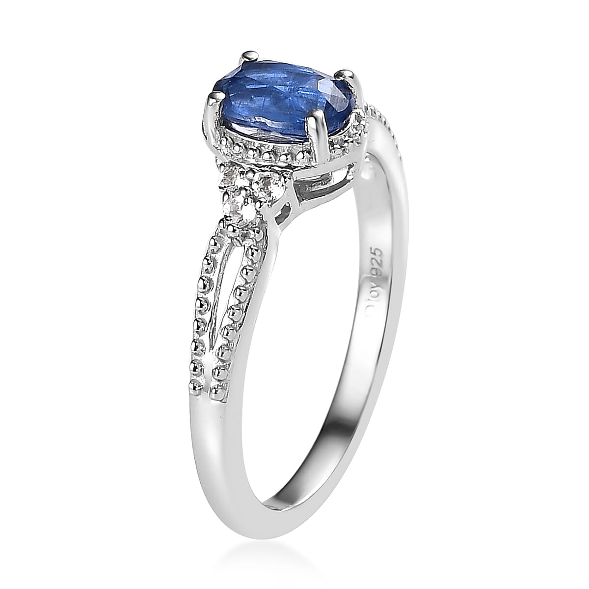 Kashmir Kyanite, White Topaz Stud Earrings, Ring (Size 5.0) and Pendant in Platinum Over Sterling Silver with Stainless Steel Necklace 20 Inches 3.50 ctw