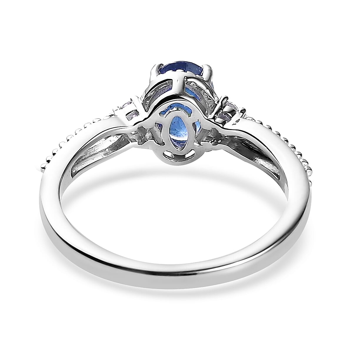 Kashmir Kyanite, White Topaz Stud Earrings, Ring (Size 5.0) and Pendant in Platinum Over Sterling Silver with Stainless Steel Necklace 20 Inches 3.50 ctw