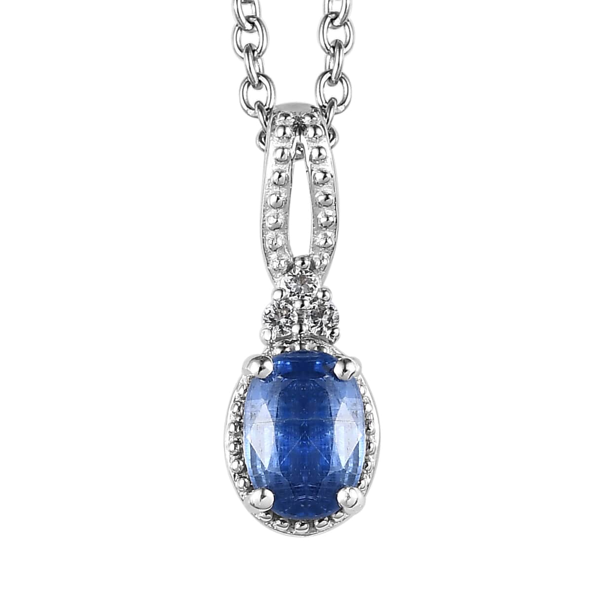 TLV Kashmir Kyanite, White Topaz Stud Earrings, Ring (Size 5.0) and Pendant Necklace (20 Inches) in Platinum Over Sterling Silver and Stainless Steel 3.50 Carat Total Weight image number 6