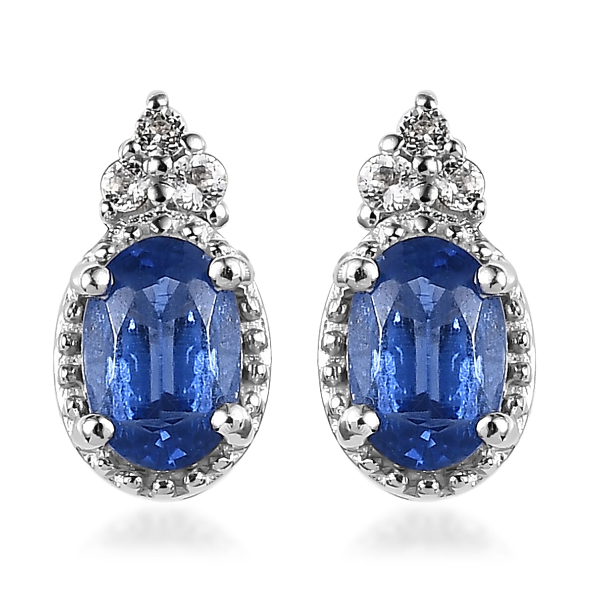 Kashmir Kyanite, White Topaz Stud Earrings, Ring (Size 5.0) and Pendant in Platinum Over Sterling Silver with Stainless Steel Necklace 20 Inches 3.50 ctw