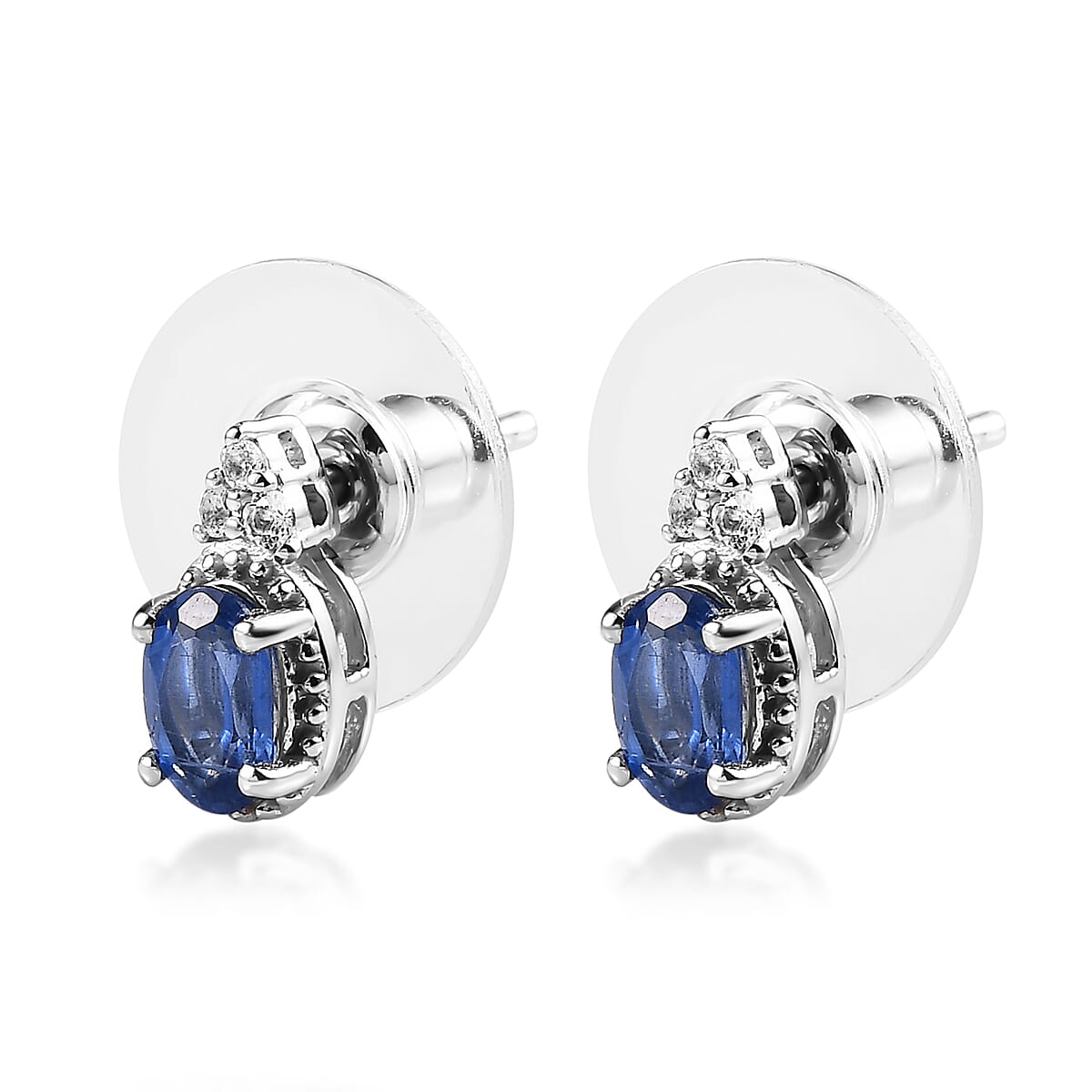 Kashmir Kyanite, White Topaz Stud Earrings, Ring (Size 5.0) and Pendant in Platinum Over Sterling Silver with Stainless Steel Necklace 20 Inches 3.50 ctw