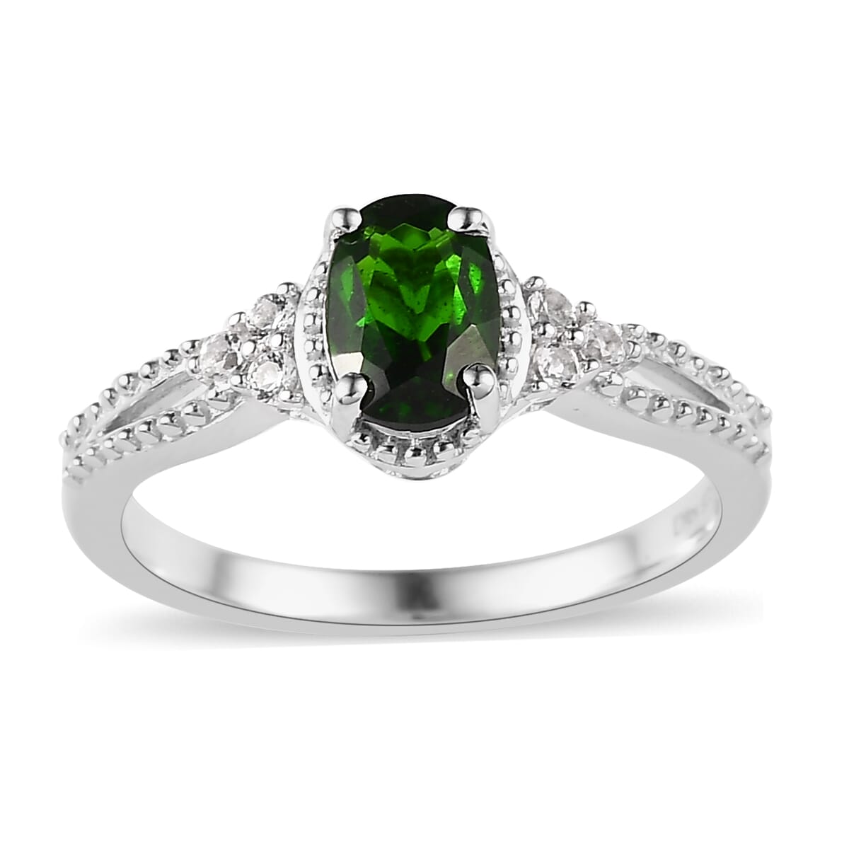 Chrome Diopside, White Topaz Stud Earrings, Ring (Size 8.0) and Pendant in Platinum Over Sterling Silver with Stainless Steel Necklace 20 Inches 3.10 ctw image number 3