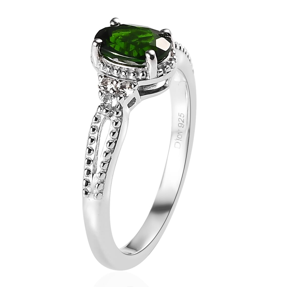 Chrome Diopside, White Topaz Stud Earrings, Ring (Size 8.0) and Pendant in Platinum Over Sterling Silver with Stainless Steel Necklace 20 Inches 3.10 ctw image number 4