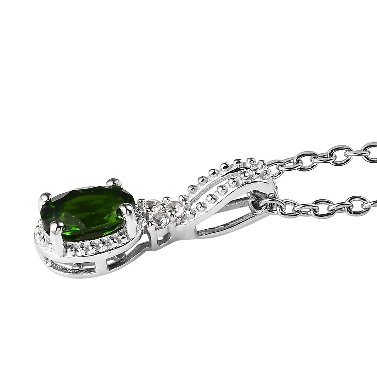 Chrome Diopside, White Topaz Stud Earrings, Ring (Size 8.0) and Pendant in Platinum Over Sterling Silver with Stainless Steel Necklace 20 Inches 3.10 ctw image number 6