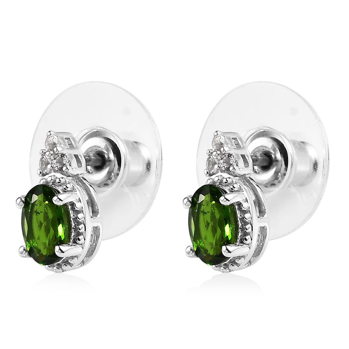 Chrome Diopside, White Topaz Stud Earrings, Ring (Size 8.0) and Pendant in Platinum Over Sterling Silver with Stainless Steel Necklace 20 Inches 3.10 ctw image number 8