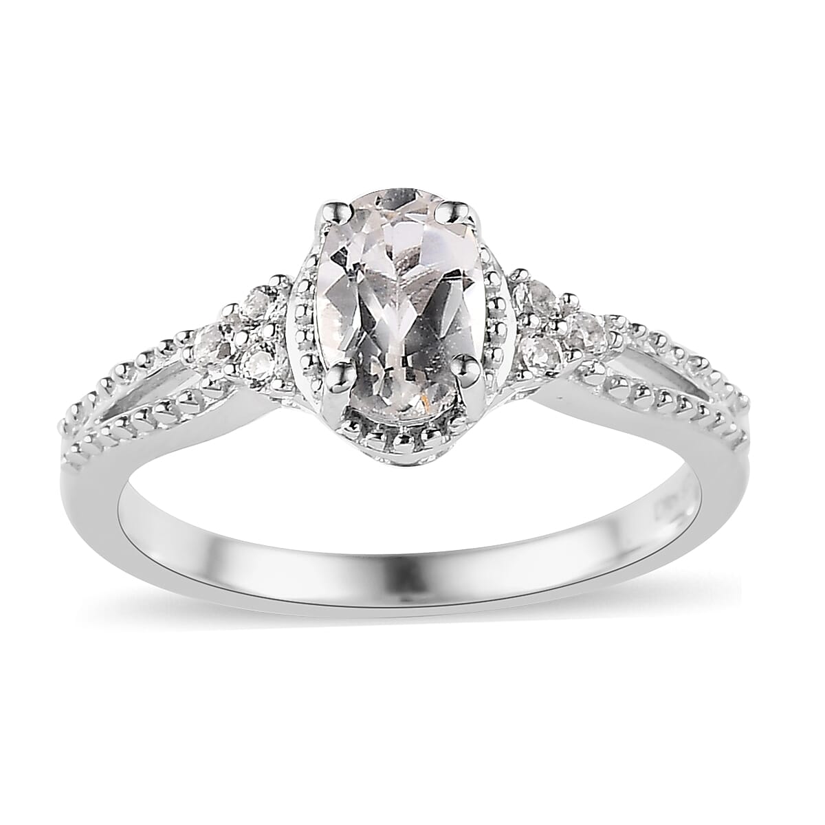 White Topaz Stud Earrings, Ring (Size 10.0) and Pendant in Platinum Over Sterling Silver with Stainless Steel Necklace 20 Inches 3.25 ctw image number 3