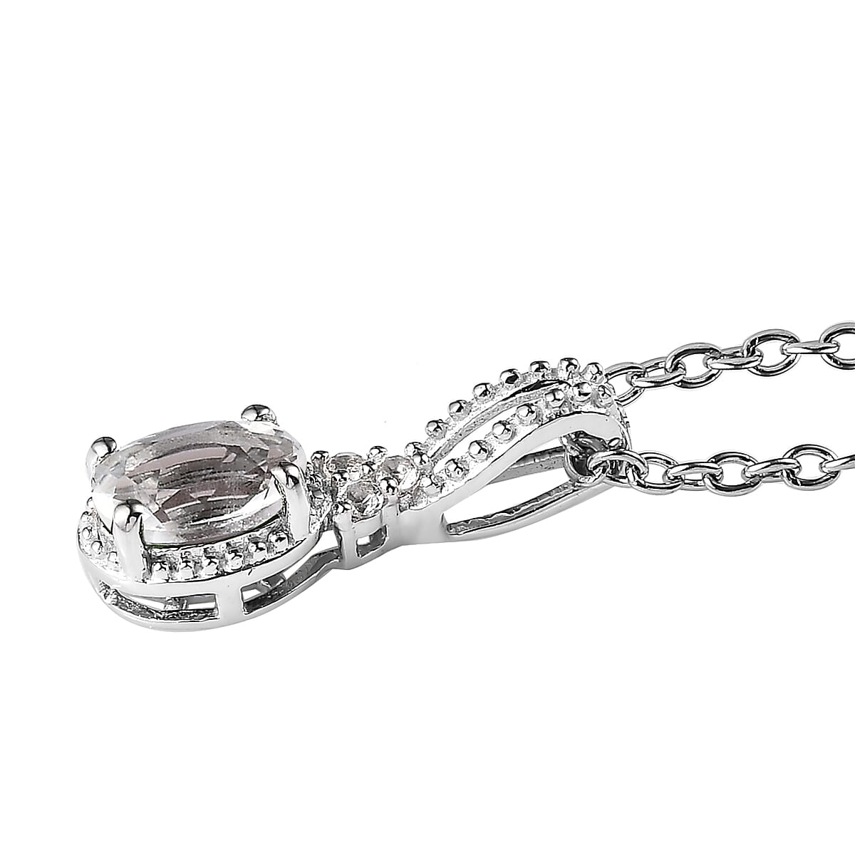 White Topaz Stud Earrings, Ring (Size 10.0) and Pendant in Platinum Over Sterling Silver with Stainless Steel Necklace 20 Inches 3.25 ctw image number 5