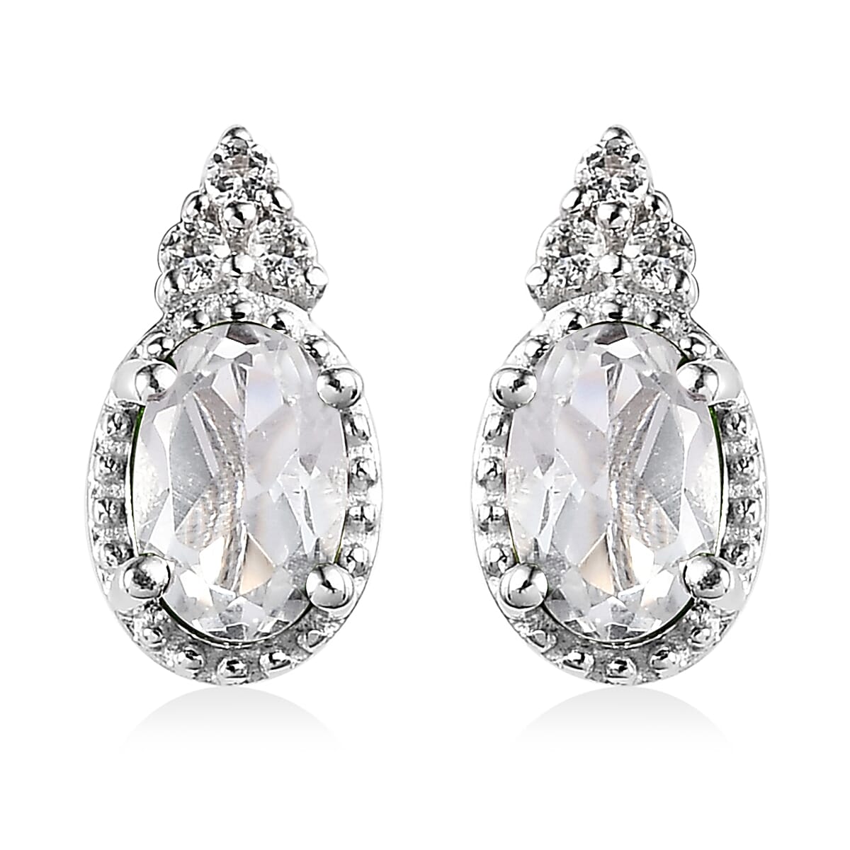 White Topaz Stud Earrings, Ring (Size 10.0) and Pendant in Platinum Over Sterling Silver with Stainless Steel Necklace 20 Inches 3.25 ctw image number 7