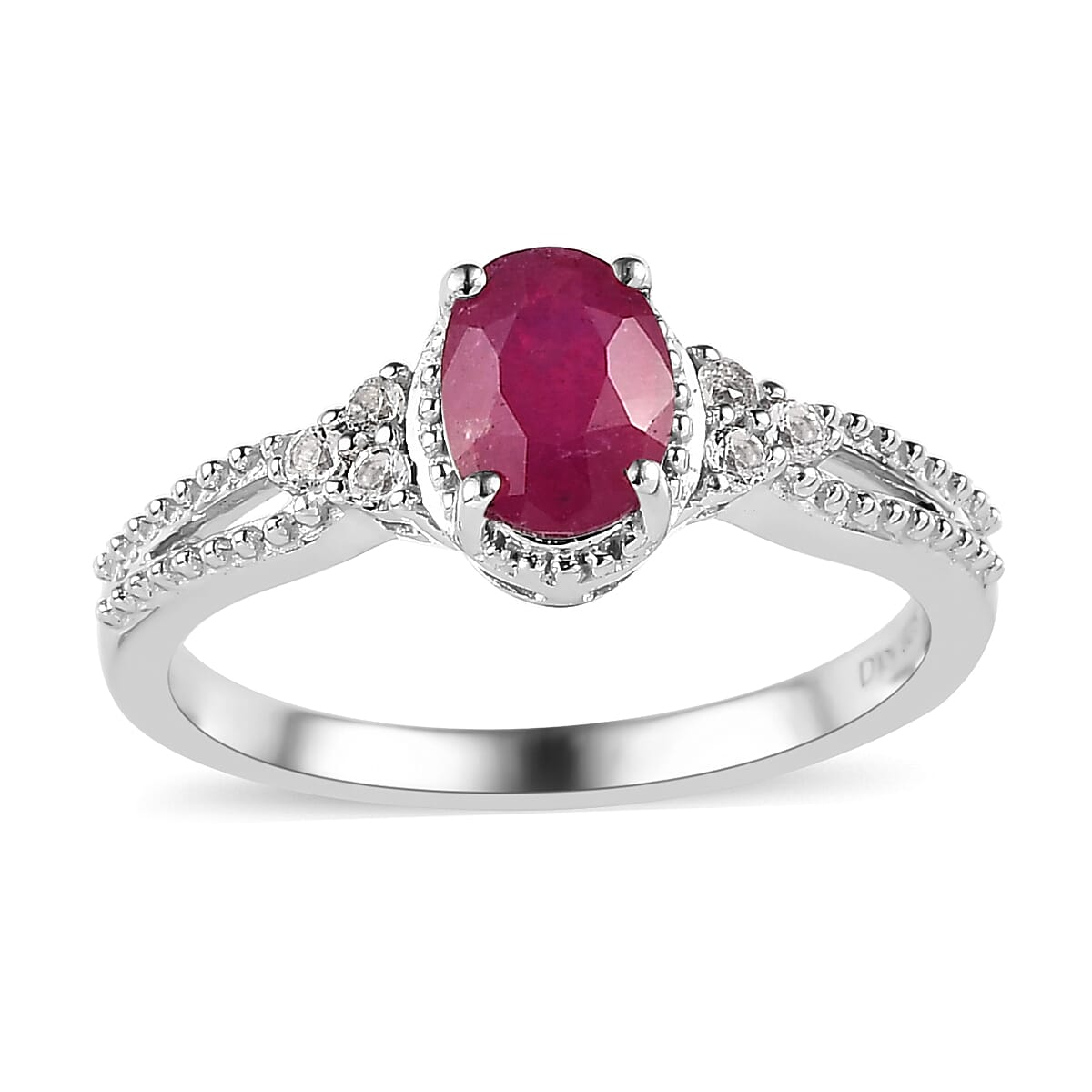 Niassa Ruby (FF), White Topaz Stud Earrings, Ring (Size 9.0) and Pendant in Platinum Over Sterling Silver with Stainless Steel Necklace 20 Inches 2.40 ctw image number 4