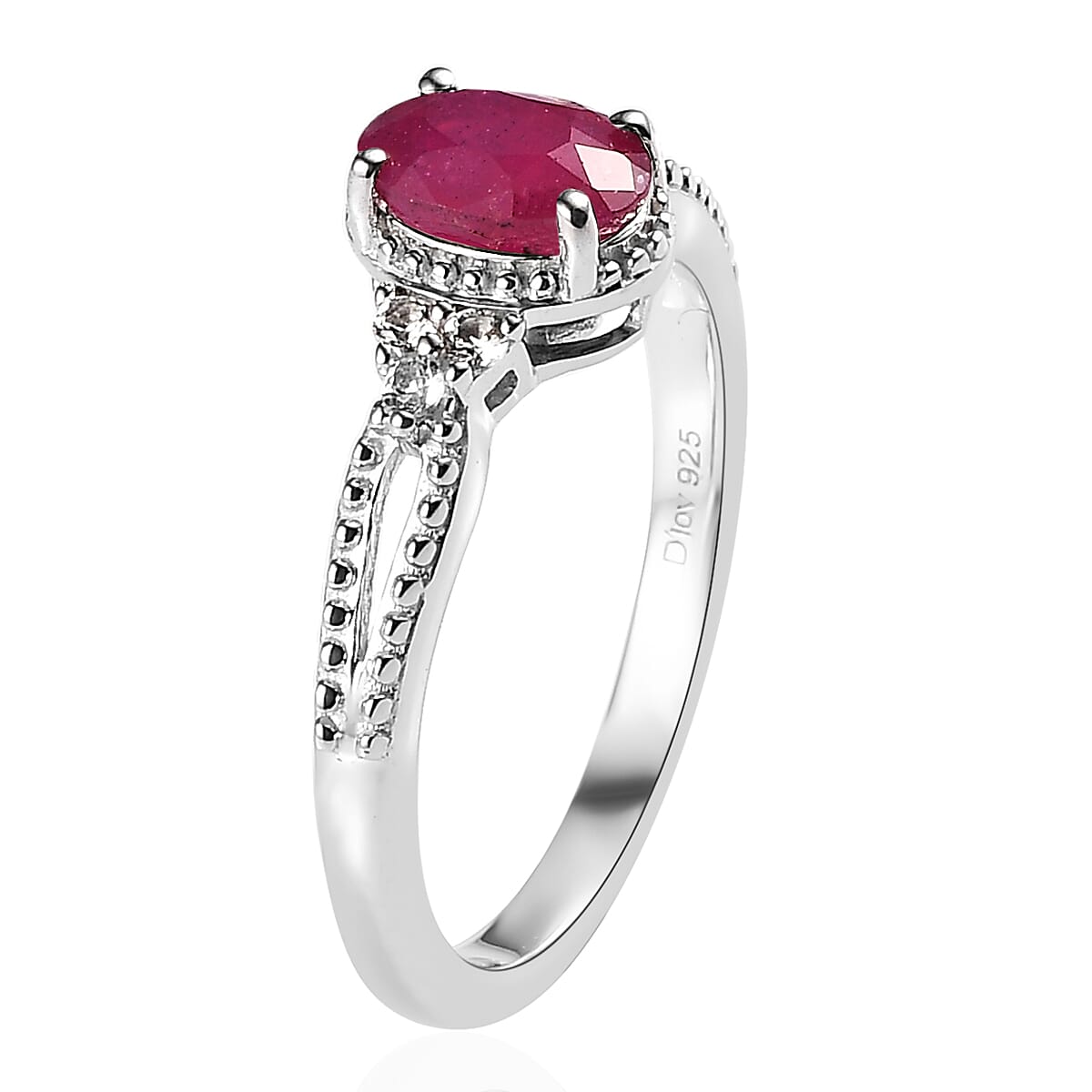 Niassa Ruby (FF), White Topaz Stud Earrings, Ring (Size 9.0) and Pendant in Platinum Over Sterling Silver with Stainless Steel Necklace 20 Inches 2.40 ctw image number 5